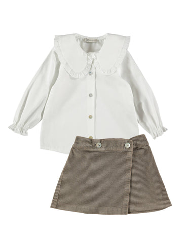 Doll Collar Shirt & Corduroy Skirt Set