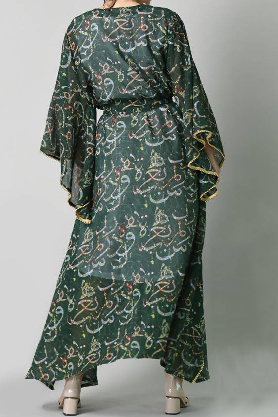 Green Arabic Calligraphy Kaftan