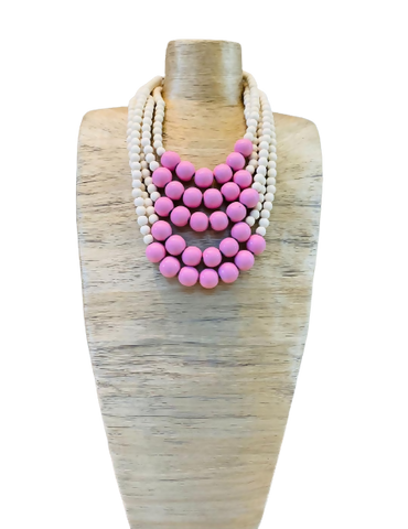 Pink/White Layered Ball Beads Necklace