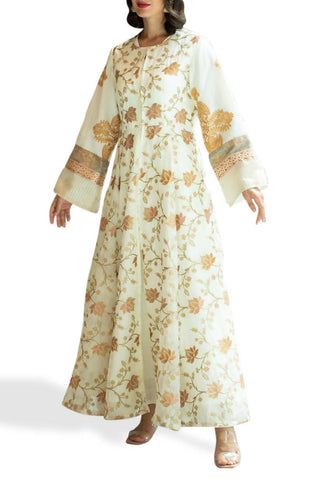 Hind White and Gold Floral Kaftan