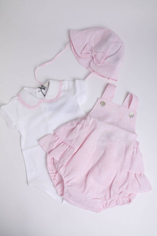 Pink Dugarees & White Body Set
