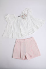 Cream Top & Pink Shorts