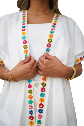 White Bisht With Floral Embroidery