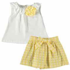 Flower Top & Yellow Plaid Shorts Set
