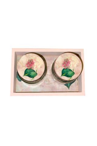 Pink Floral Jars and Tray Set