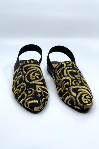 Black / Gold Embroidery Mules ( Kids & Adults )