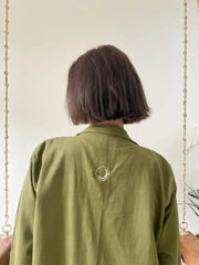 Olive Jacket with Beige Dress