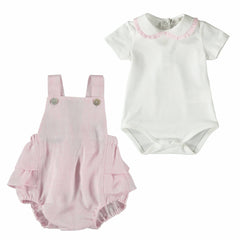 Pink Dugarees & White Body Set