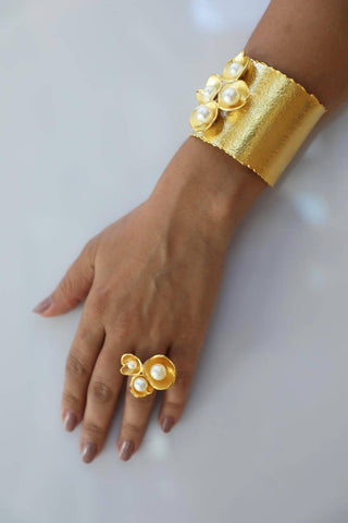 Gold Pearl Bracelet and Ring Set