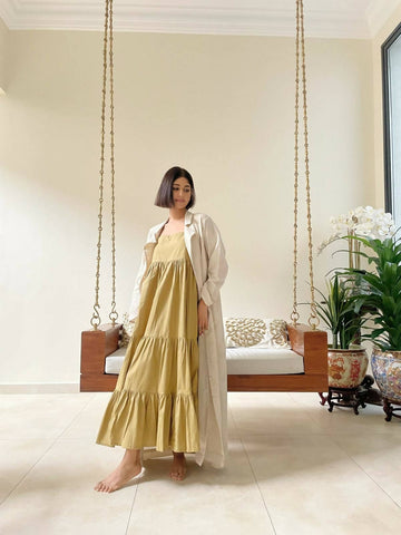 Beige Bisht with Golden Dress