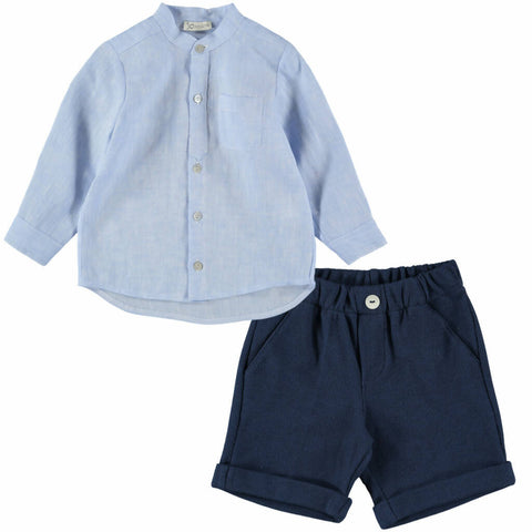 Blue Shirt & Navy Shorts Set