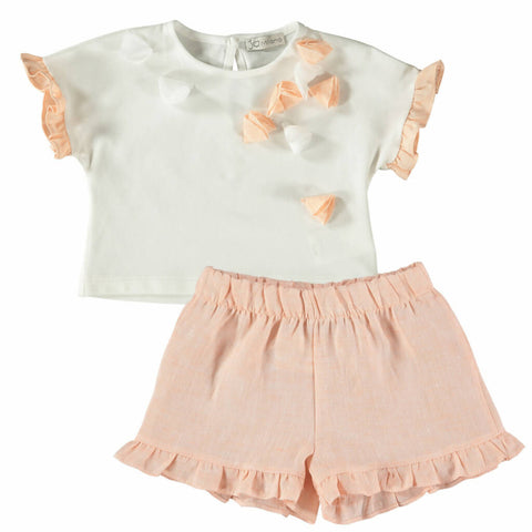 Cream Top & Soft Peach Shorts Set