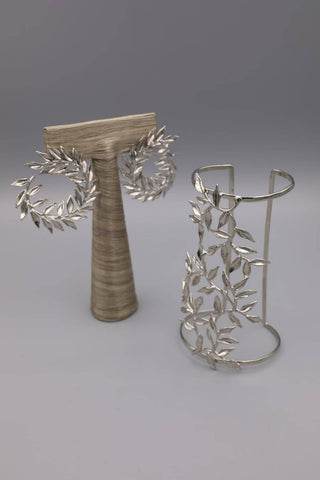 Silver Leaves Cuff and Earrings Set