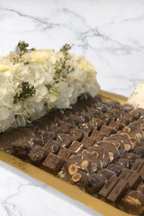 Golden Tray With Flowers & Chocolates