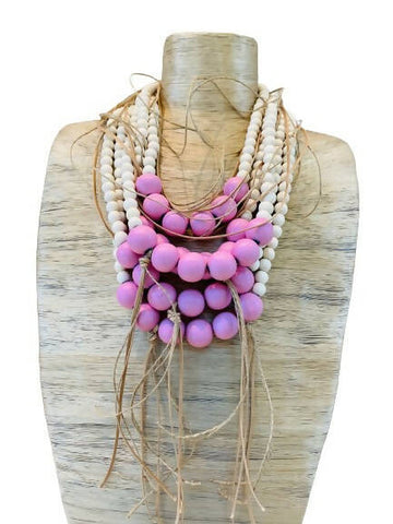 Baby Pink/White Layered Beads Necklace