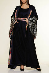 Velvet Bisht & Dress Set with Sleeves Details