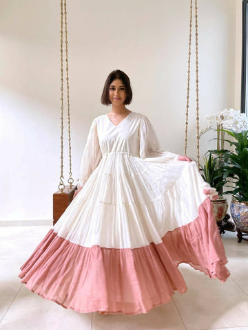 Off White Kaftan with Pink Trim