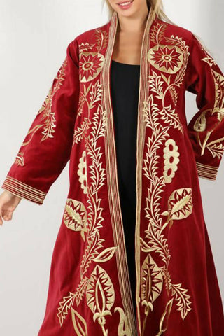 Red Embroidered Bisht