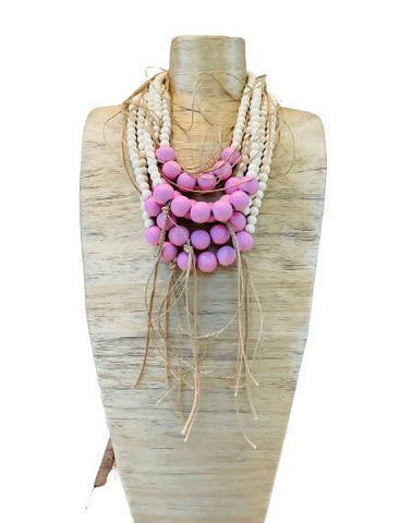 Baby Pink/White Layered Beads Necklace