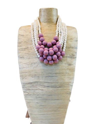 Pink/White Layered Ball Beads Necklace