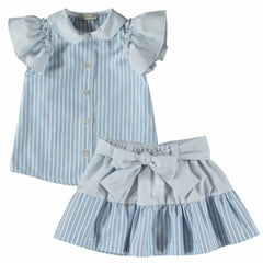 Ruffle Powder Blue Shirt & Matching Skirt Set