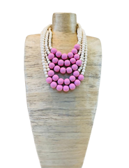 Pink/White Layered Ball Beads Necklace