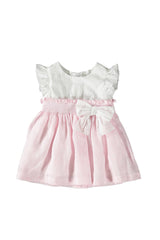 White & Powder Pink Linen Dress