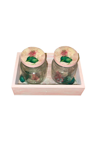 Pink Floral Jars and Tray Set