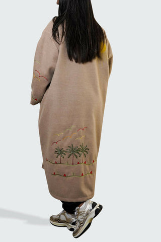 Embroidered Beige Bisht