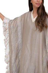 Beige Ruffled Sleeves Kaftan